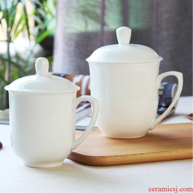 Pure white household contracted business conference cup cup creative office cup ceramic ipads China tea cup with cover glass