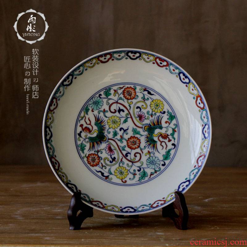 The rain tong home | jingdezhen ceramics hand - made famille rose decoration plate furnishing articles plate household ceramic plate