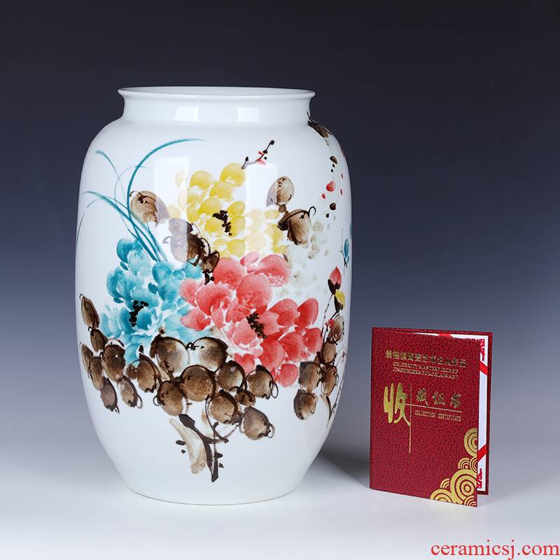 Jingdezhen lucky bamboo ceramic vase furnishing articles large sitting room 50 cm flower arranging a super - large diameter water bottle peony