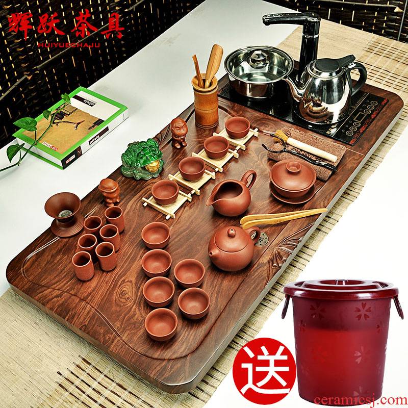 Hui, make tea sets of a complete set of violet arenaceous kung fu tea set ceramic cups induction cooker solid wood tea tray tea home
