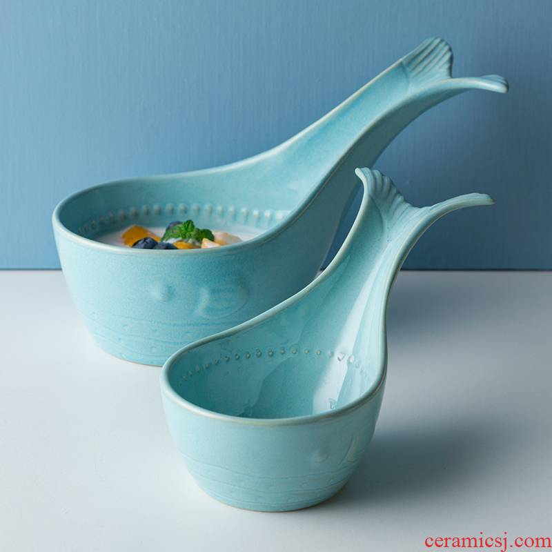 Ceramic bowl Nordic tableware express whale salad bowl creative porringer breakfast fruit baked dessert bowl