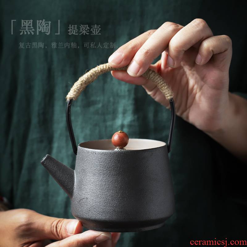 ShangYan Japanese black pottery teapot small ceramic lift pot of kung fu tea teapot coarse pottery single girder pot pot of restoring ancient ways