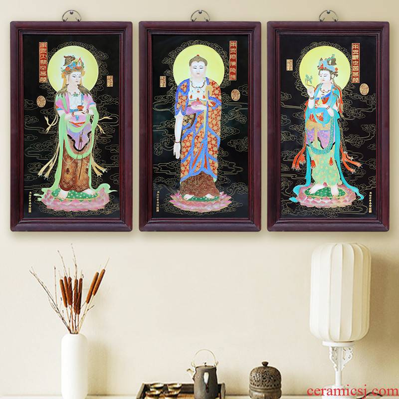 Jingdezhen ceramics famous hand - made porcelain plate paintings carved Buddha bodhisattva hang a picture to the sitting room adornment picture three st in the west