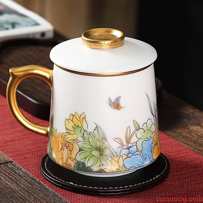 High - end gift porcelain keller with cover filter household ceramic cups boss glass office tea cups