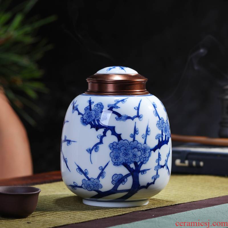 Green tea hand - made ceramic tea pot seal storage box tea jingdezhen puer tea box half a catty