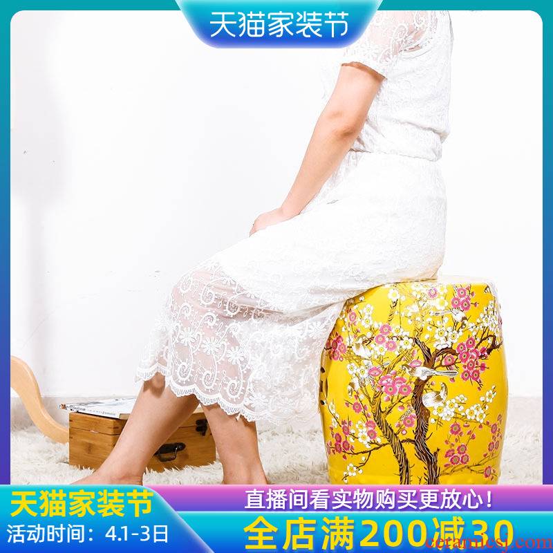 American country drum who modern living room of Chinese style antique ceramic drum who who bench of flowers and birds embroidered pier dressing who