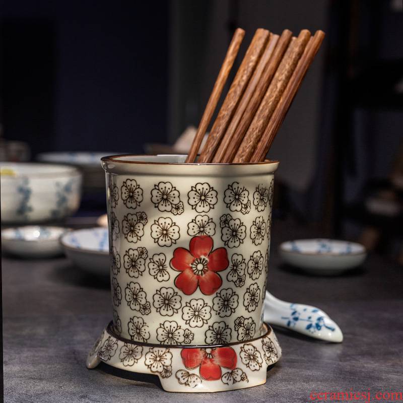 Take a hand - drawn glaze color ceramic base under Japanese chopsticks chopsticks cage tube of style restoring ancient ways of creative drop