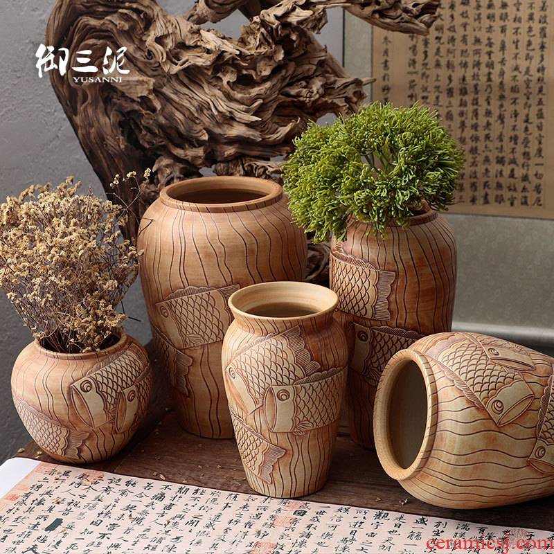 Coarse pottery dried flowers flower arrangement furnishing articles ornaments manual its pottery rural meaty plant potted flower pot vase