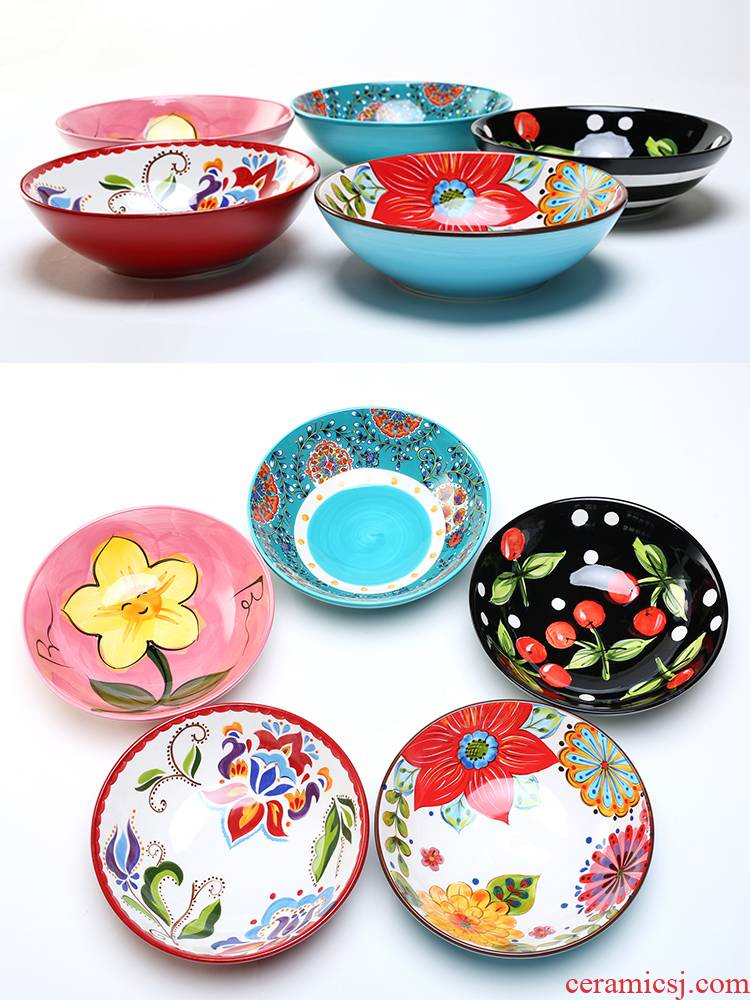Ceramic tableware eight inches ball mercifully rainbow such as bowl bowl of individual creative move hand - made home soup bowl big rainbow such as bowl a salad bowl