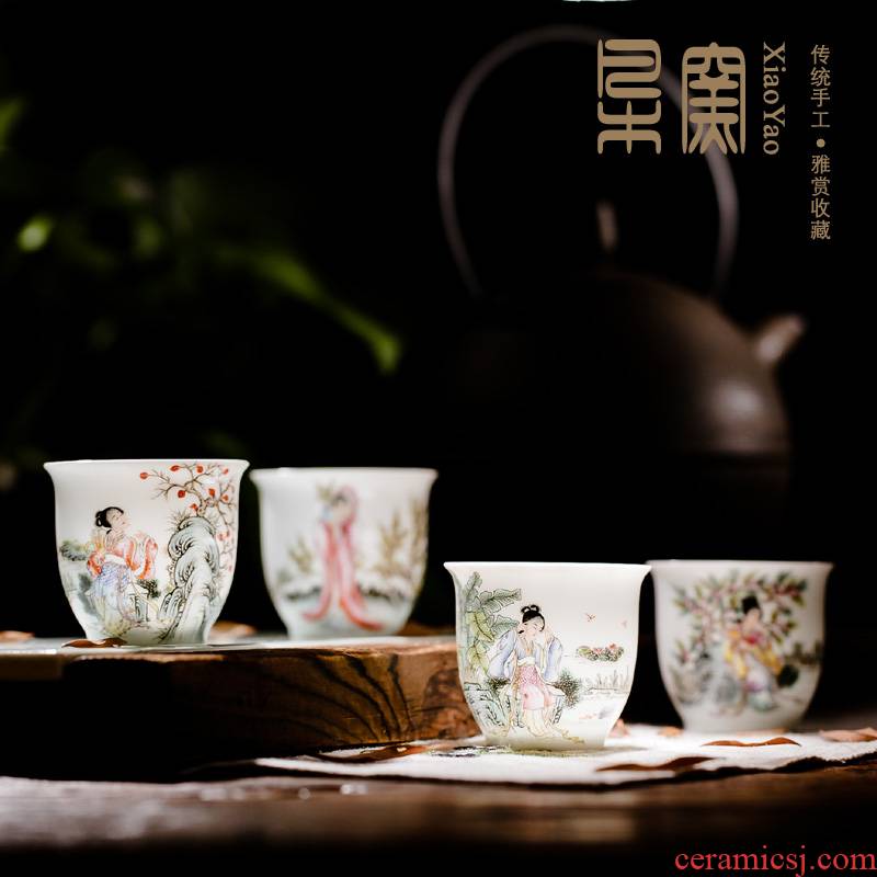 The Famille rose porcelain teacup suit of jingdezhen ceramic hand - made kung fu tea pure manual cups sample tea cup