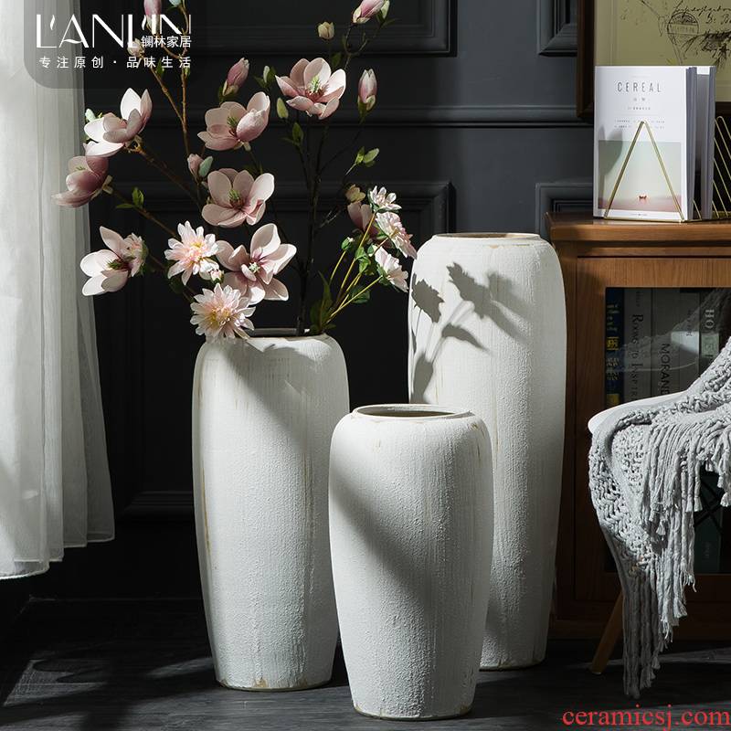 Ground vase large white living room the dried flower art I household coarse pottery Chinese ceramic pottery house furnishing articles