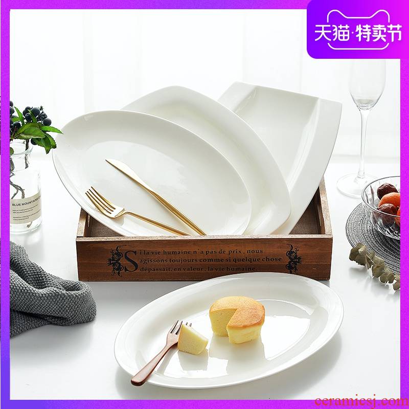 Pure white ceramic plate household number creative dish dish dish of rectangular Japanese fish dish of steamed fish plate tableware