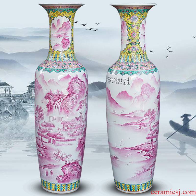 Jingdezhen ceramics hand - made pastel landscape big vase furnishing articles Chinese sitting room ground adornment hotel decoration