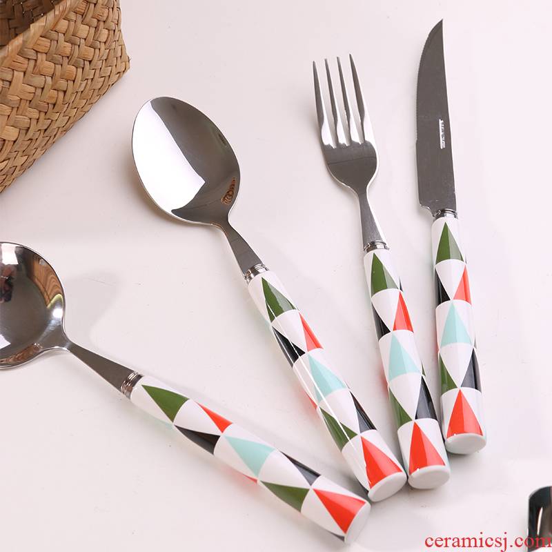 Ceramic handle stainless steel knife and fork spoon, chopsticks web celebrity suit ins wind western - style food tableware household steak knife and fork