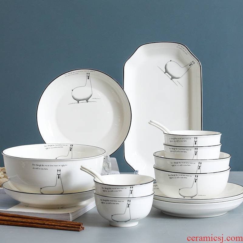 Dishes suit household eat to use a single use of jingdezhen ceramic tableware ceramic bowl dish dish combination of cartoon
