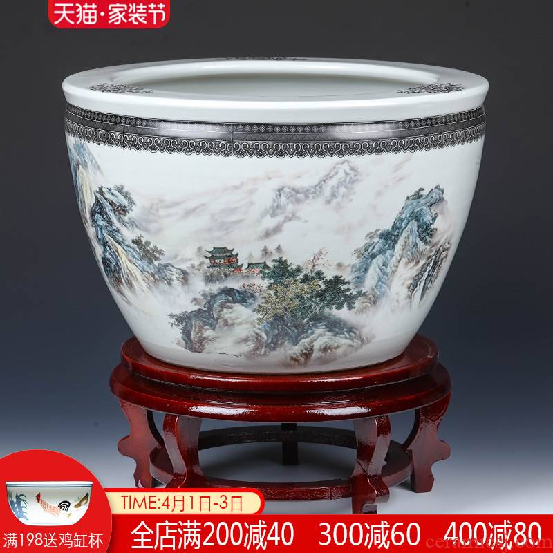 Jingdezhen ceramic basin of big fish tank turtle cylinder goldfish bowl water lily lotus king sitting room feng shui furnishing articles