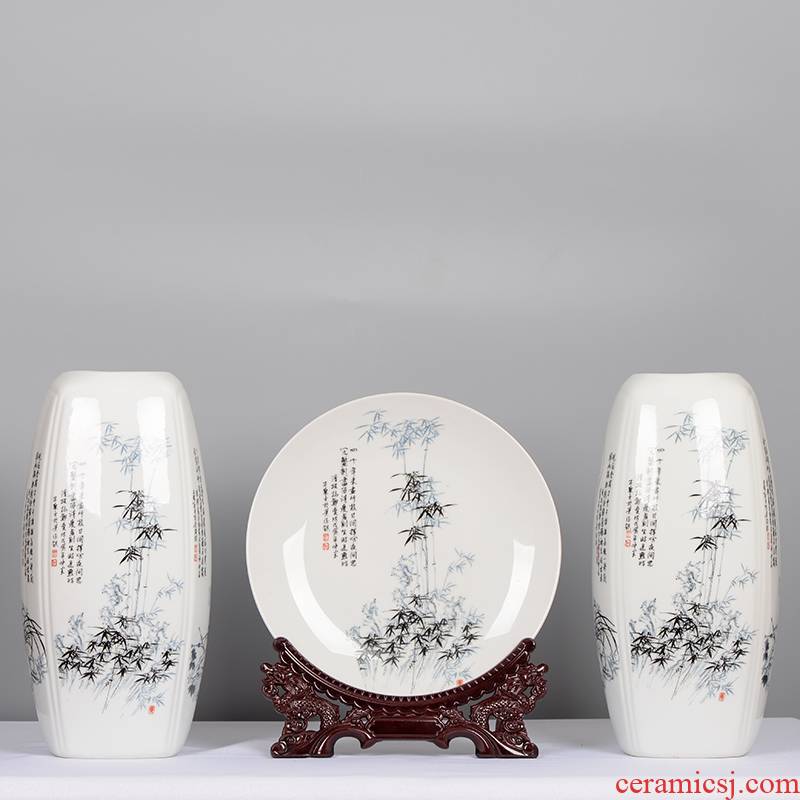 Jingdezhen ceramics vase by patterns home wine three - piece arranging flowers adornment hydroponic Chinese style furnishing articles