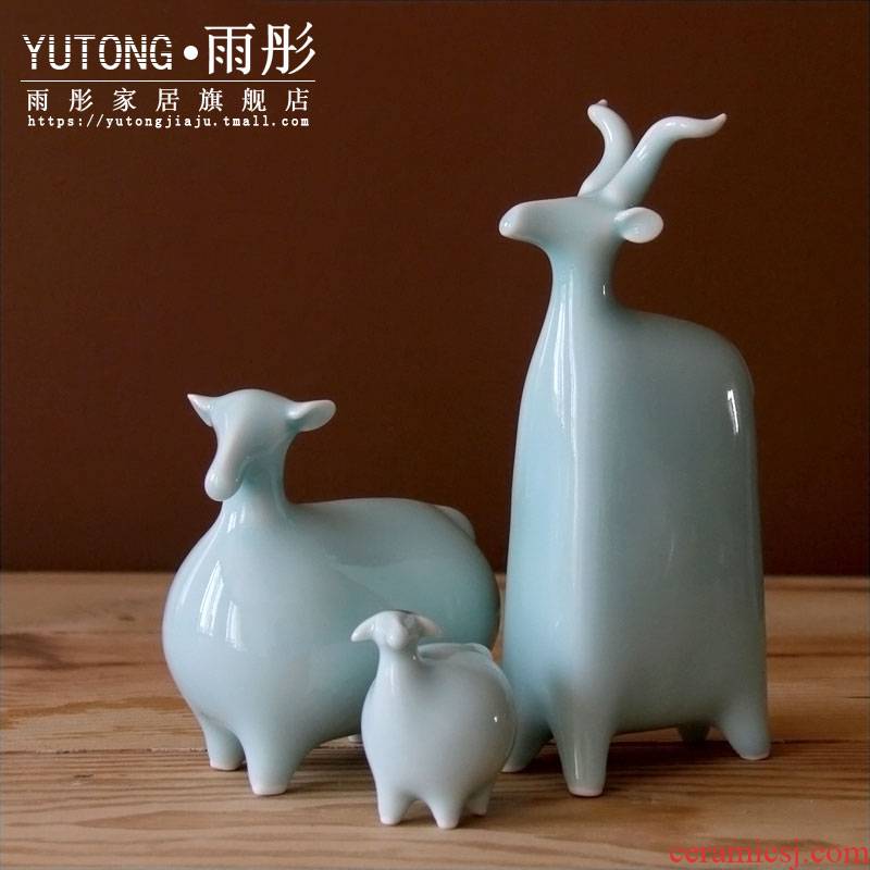 Rain tong home | jingdezhen ceramics creative shadow blue sheep checking porcelain three Yang kaitai home furnishing articles