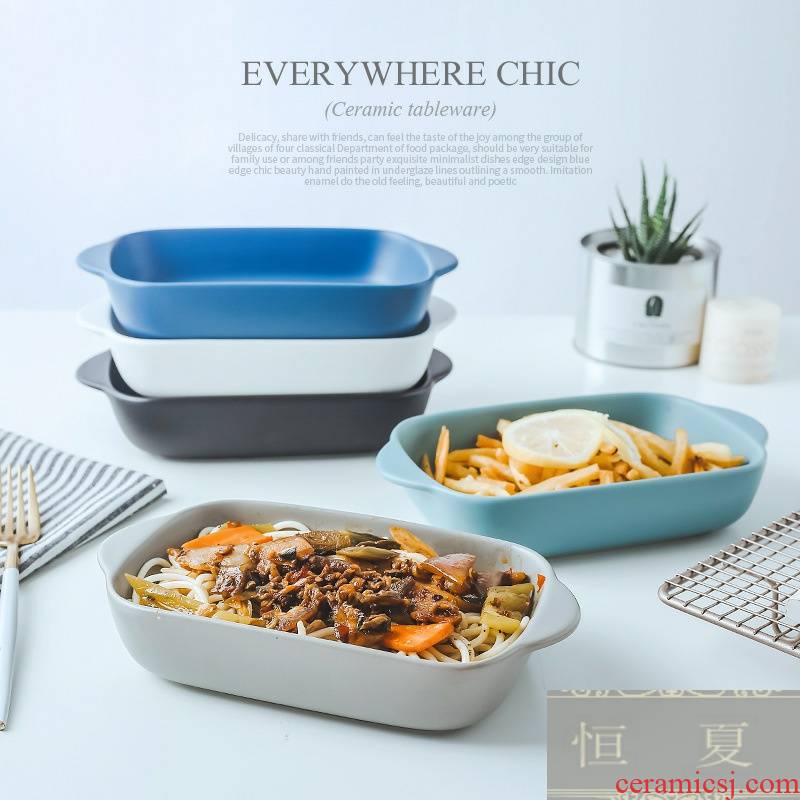 Pan ceramic household rectangular deep bowl ears cheese baked bowl bowl lasagna baking oven dinner plates