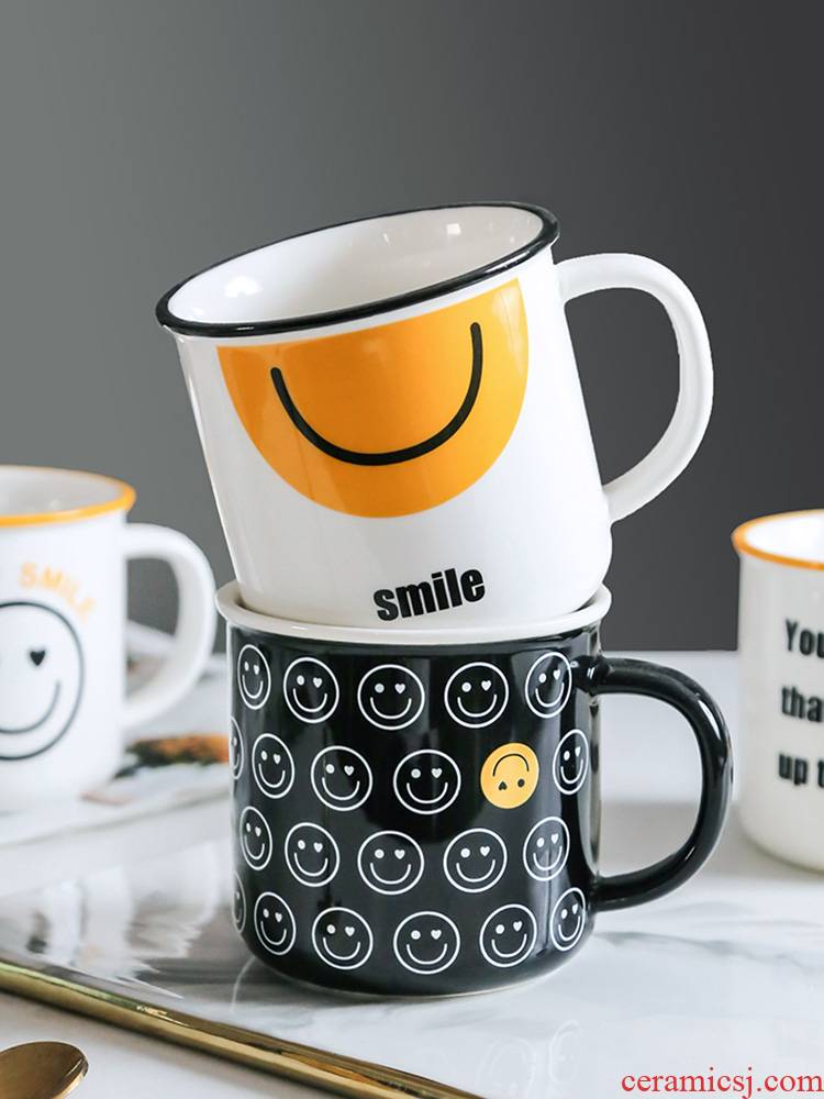 Smile life ceramic keller creative move trend picking household glass coffee cup men 's and women' s milk cup