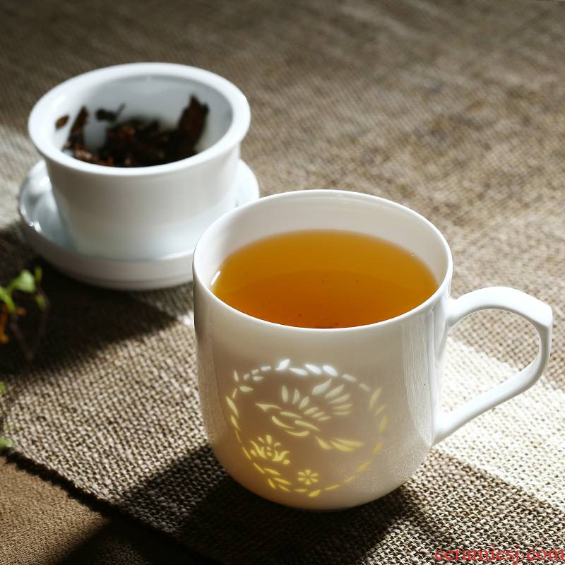 Jingdezhen and exquisite white ceramic cup tea cup tea separation office cup with cover filter glass ceramic keller