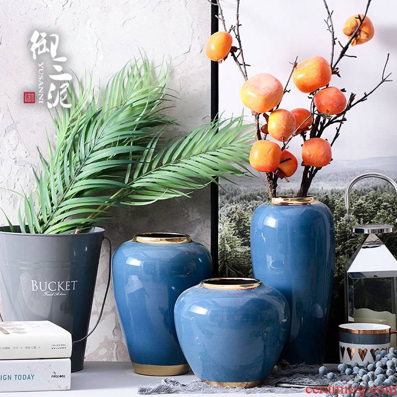 Sitting room decoration flower arranging dried flowers, contracted and I household adornment European ceramic vase furnishing articles blue small POTS