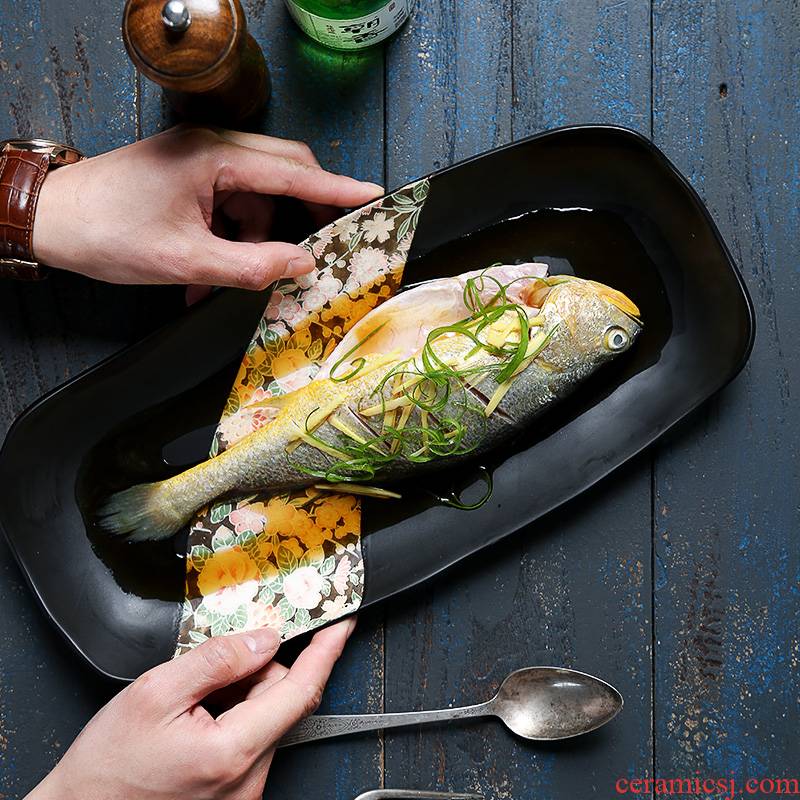 Japanese ceramic rectangle super - sized fish dish creative move steamed fish hotel restaurant tableware in the food tray