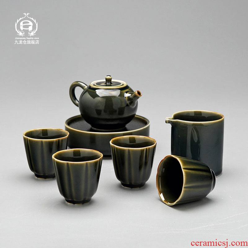 DH of jingdezhen tea service suit agate glaze kung fu tea set household small glass teapot teacup ceramic tea tray
