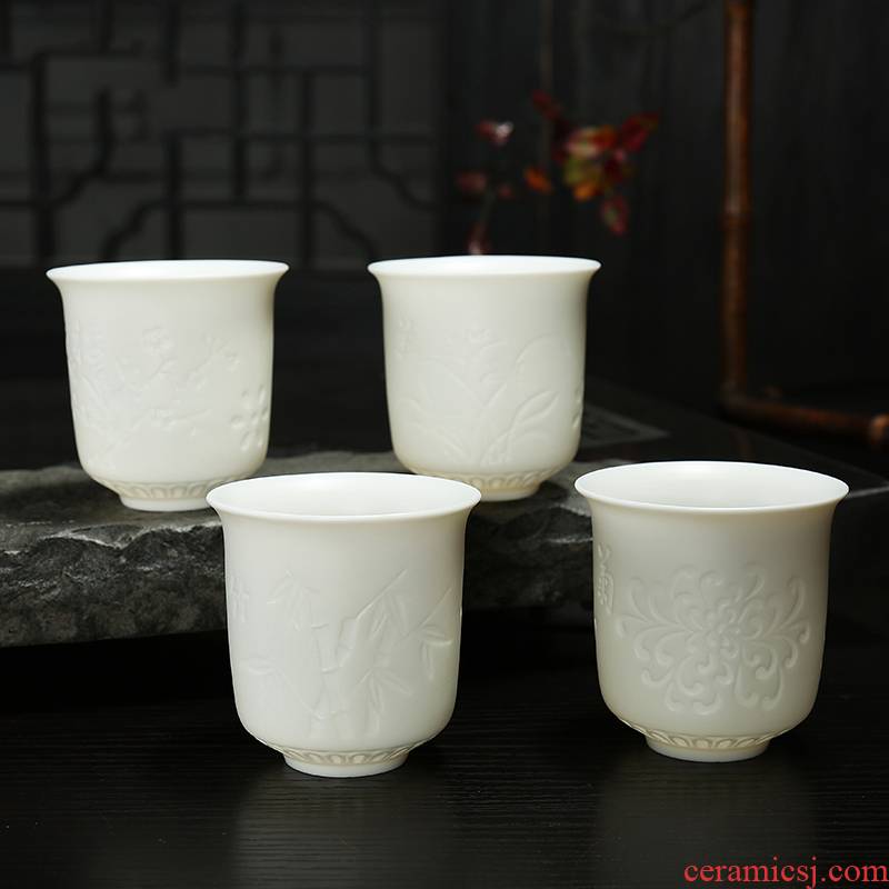 Dehua white porcelain bamboo cup sample tea cup master cup single CPU kung fu tea cup with a checking ceramic large individual cup