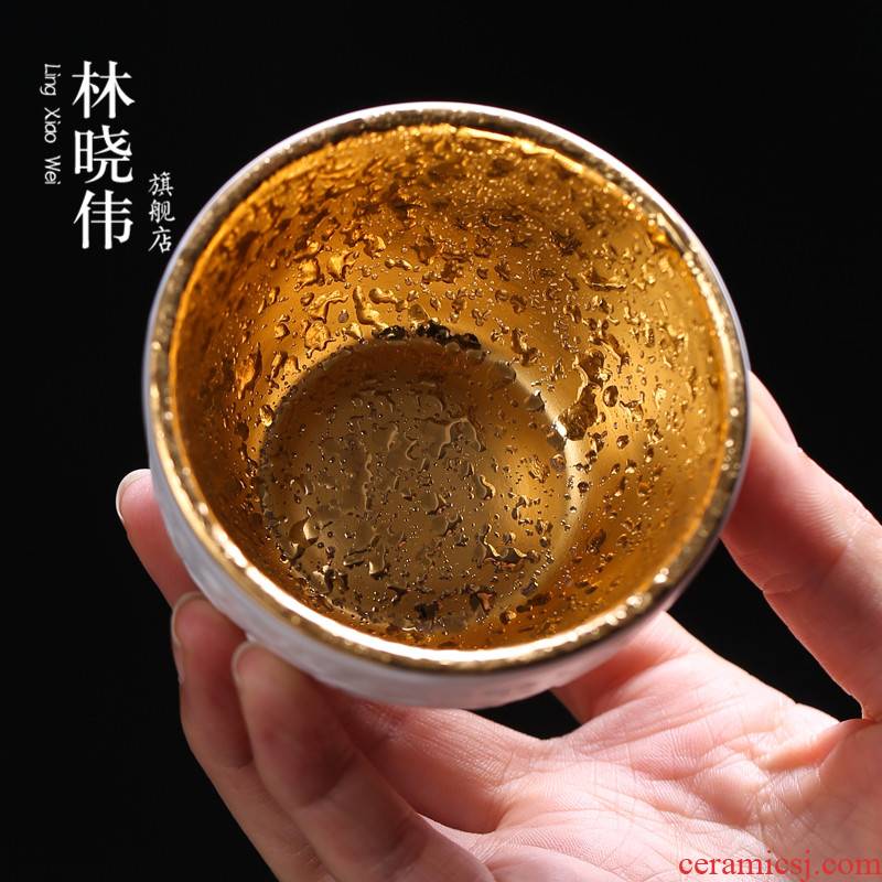 Dehua suet jade white porcelain ceramic sample tea cup 24 k gold cup kung fu tea master cup single cup lamp