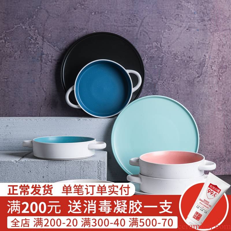 Jian Lin, Nordic ceramic tableware, creative household soup bowl dessert salad bowl bowl upset with handles bowl bowl of my ears