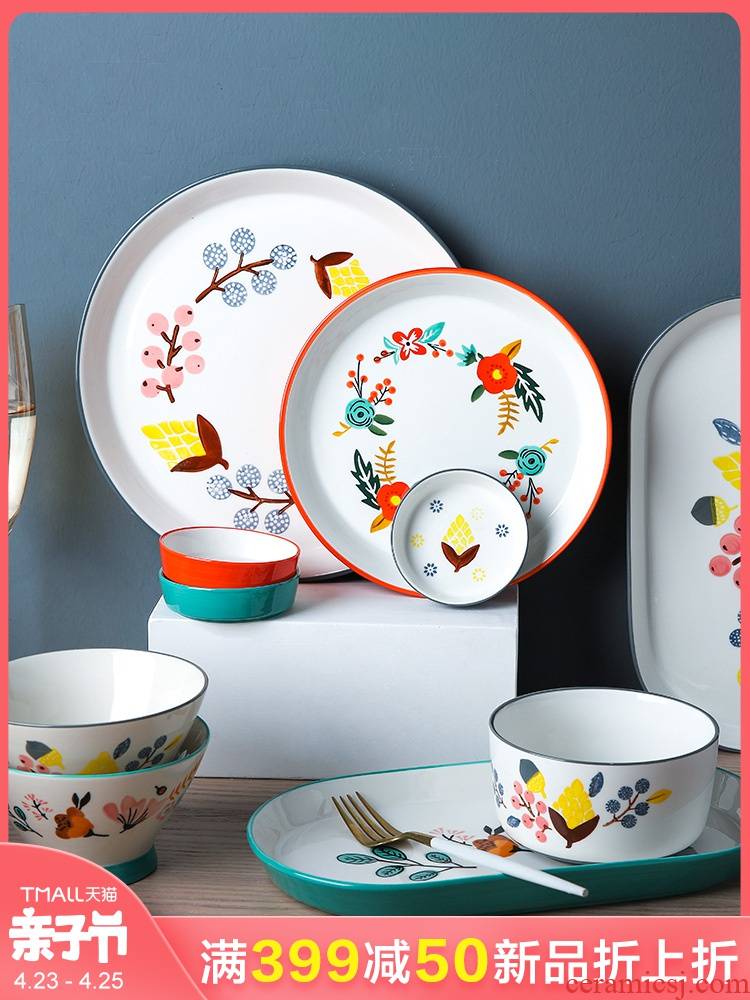 Pongsapat wreath of hand - made of ceramic tableware dishes chopsticks sets Chinese dishes suit soup plate jobs household composition