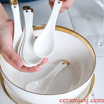 European style up phnom penh creative ceramic spoon, spoon TBSP Korean white small spoon with long handle big spoon to ultimately responds soup spoon