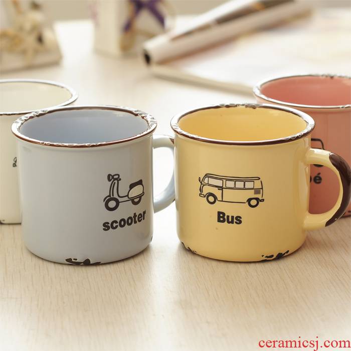 Imitation enamel cup nostalgic creative ceramic keller cup express cartoon lovers ceramic coffee cup cup