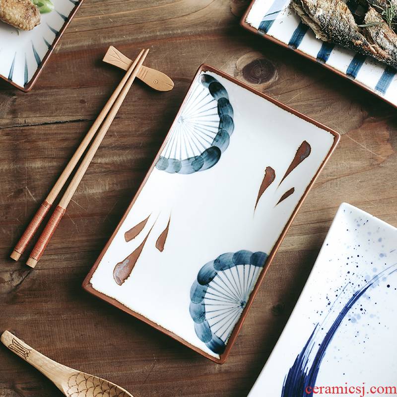 Tao soft Japanese ceramics rectangular plate retro hand - made individuality creative household utensils sushi tray was dessert tray