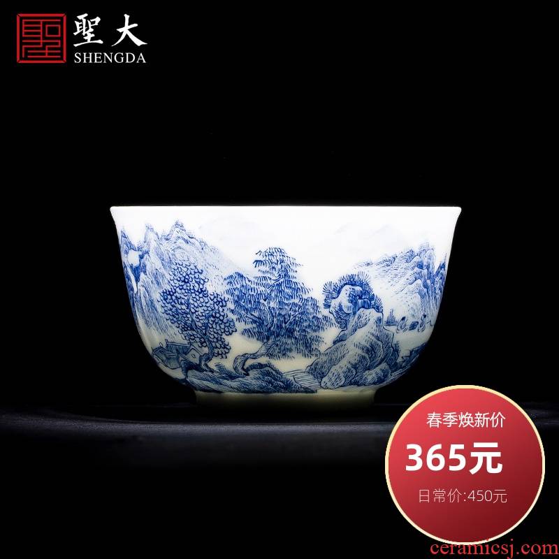 The big blue and white landscape, poly real teacups hand - made ceramic kung fu masters cup sample tea cup all hand of jingdezhen tea service