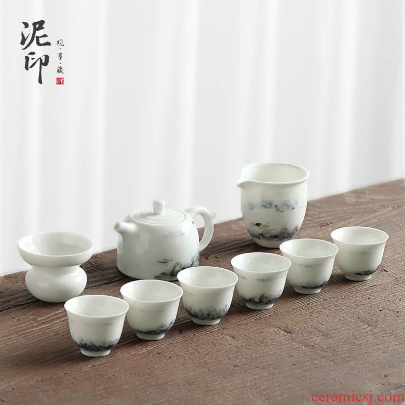 Mud seal thousand mountain tea set suit small household ceramic cups in Japanese I and contracted hand - made kung fu tea teapot
