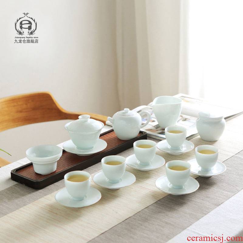 DH jingdezhen kung fu tea set suit household contracted and I ceramic cups of a complete set of sweet white porcelain teapot teacup