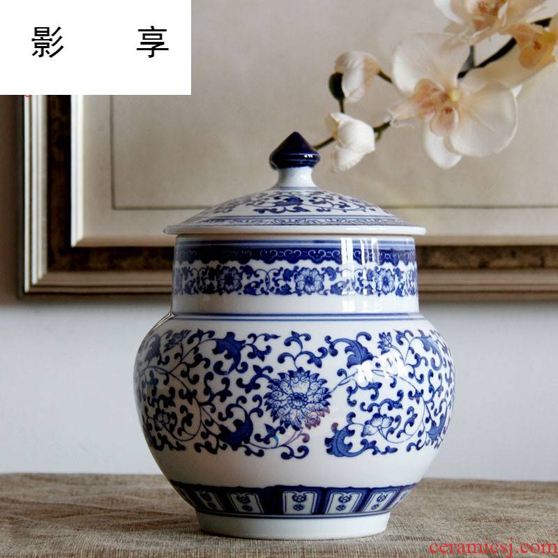 Shadow enjoy | jingdezhen blue and white porcelain tea pot of tea cake box primitive simplicity decoration household ceramics creative tea ware porcelain J