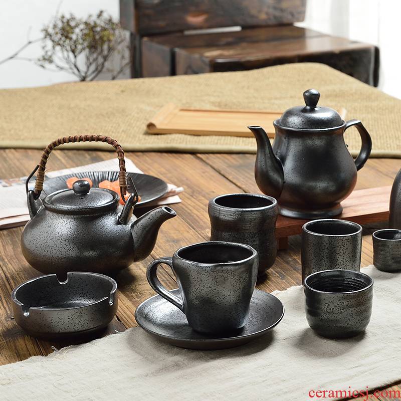 Three Japanese teacup ceramic matte enrolled black creative glass coffee cup household utensils, lovely ceramic cup