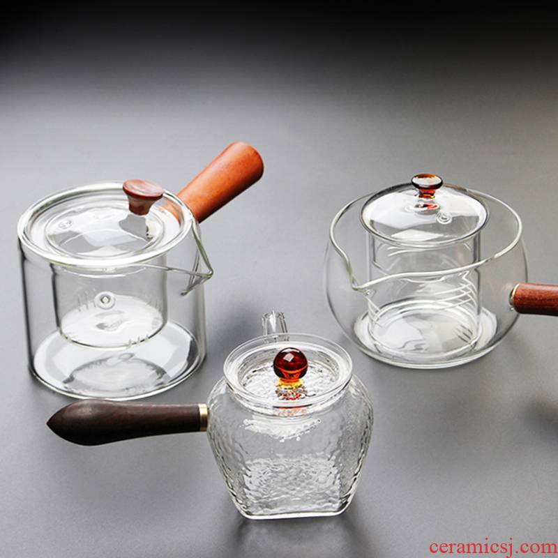 Side of real wood hammer the glass pot teapot electric TaoLu Kennedy orange boiled tea and thickening the heat - resistant glass tea set