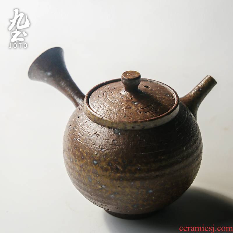 About Nine soil Japanese small coarse pottery teapot retro side single pot of checking ceramic pot of pu - erh tea red teapot kung fu tea set