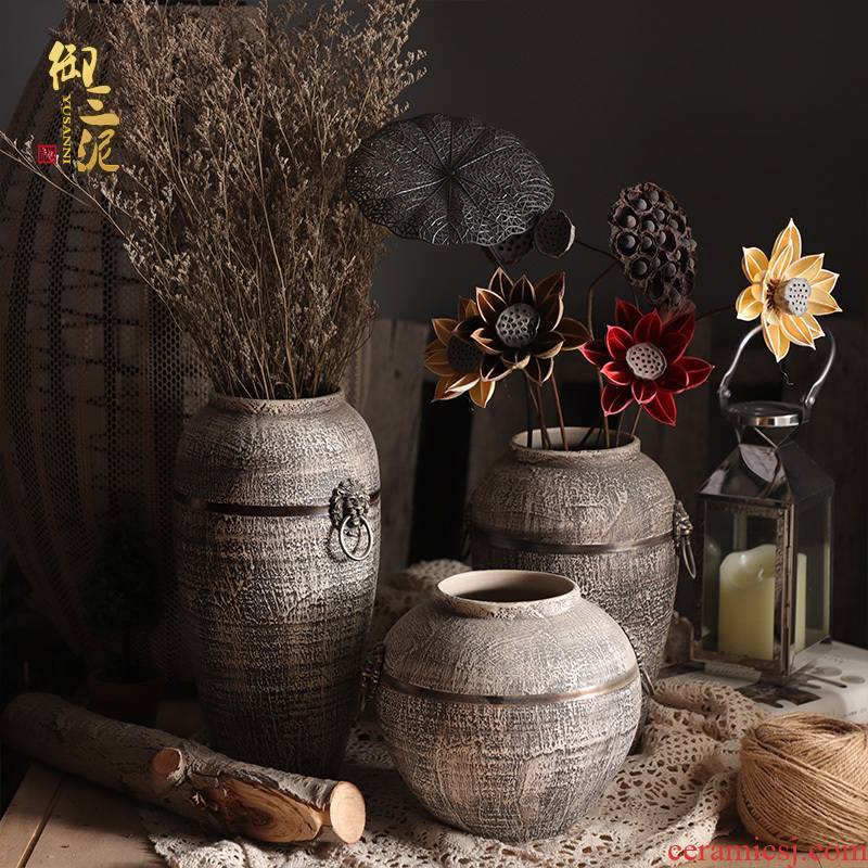 Retro ceramic dried flower simulation flower pot pottery furnishing articles of Chinese style household vase Nordic contracted sitting room put the vase