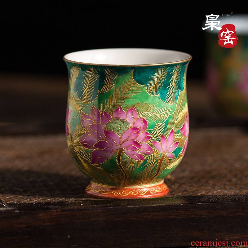 Jingdezhen ceramic sample tea cup of wire inlay enamel see colour master cup single CPU colored enamel lotus personal kung fu tea cups