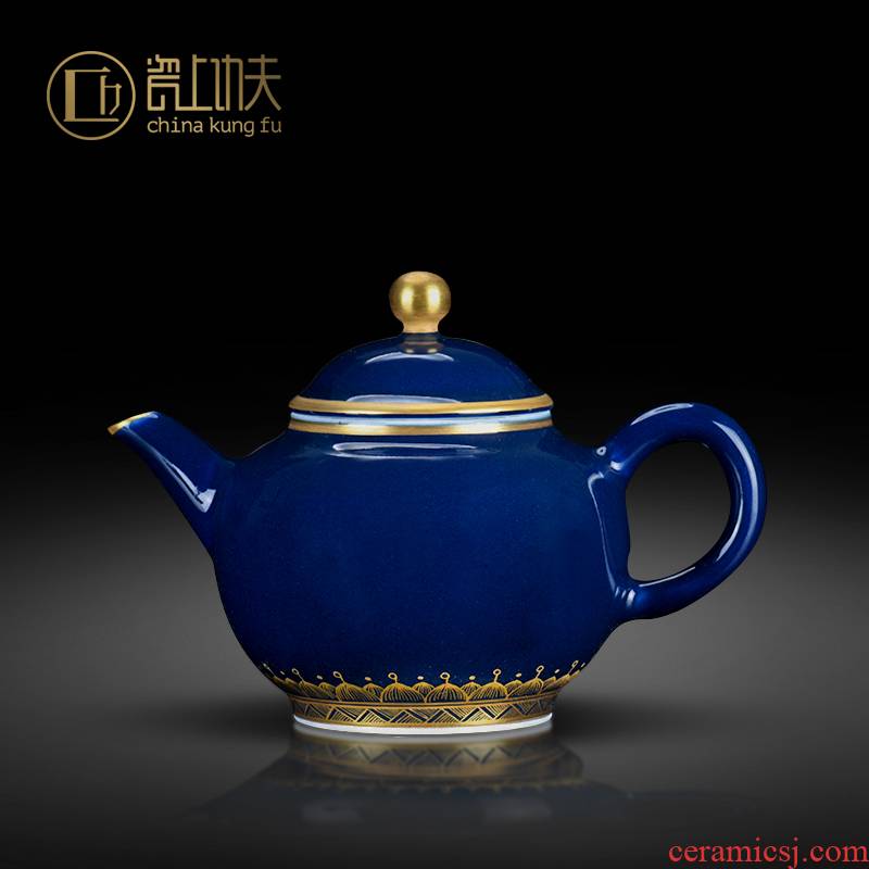 Jingdezhen ceramic tea set accessories checking ewer ji blue glaze see teapot single pot with cover can be customized
