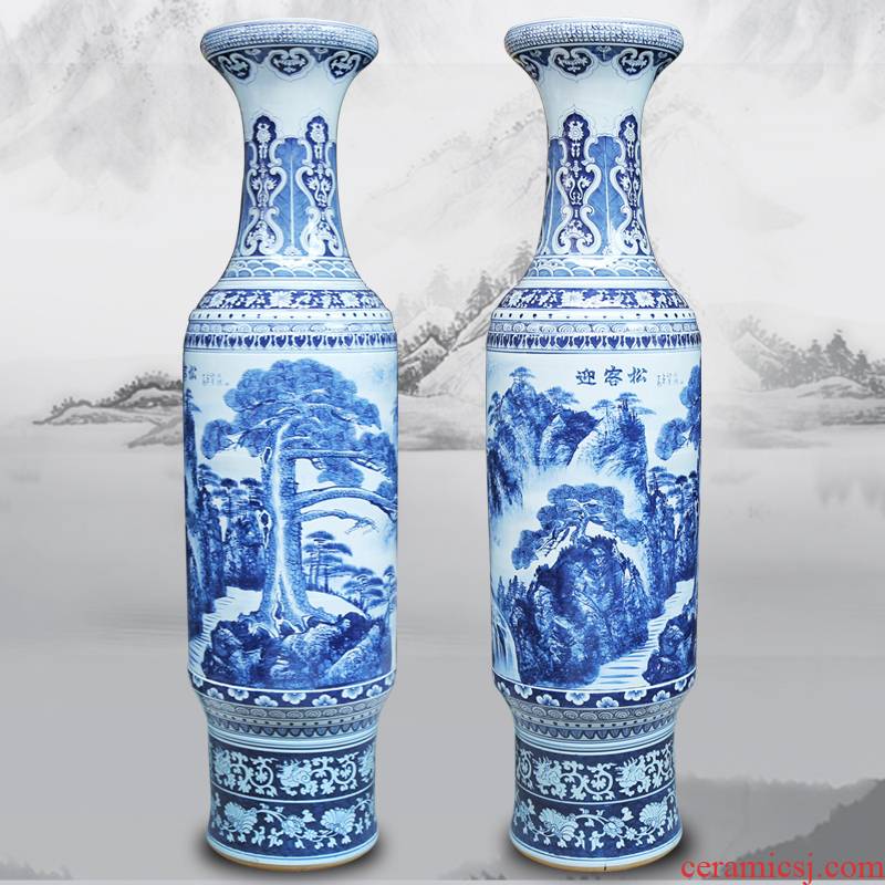 175 jingdezhen ceramics of large vases, antique hand - made guest - the greeting pine sitting room place of blue and white porcelain hotel decoration