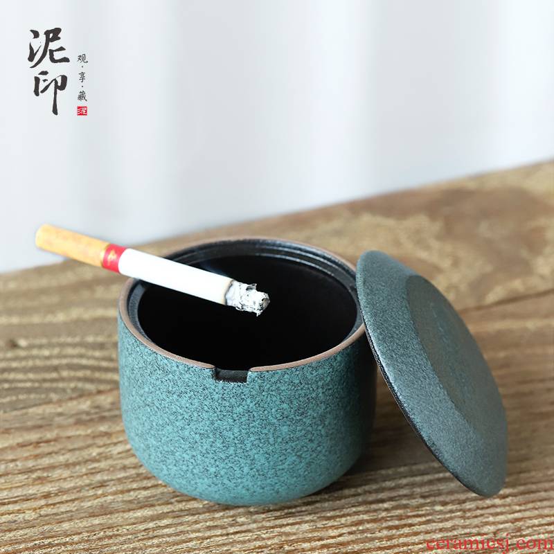 Mud seal xiangyun ashtray ceramic creative move fashion with cover wind small household bedroom living room office