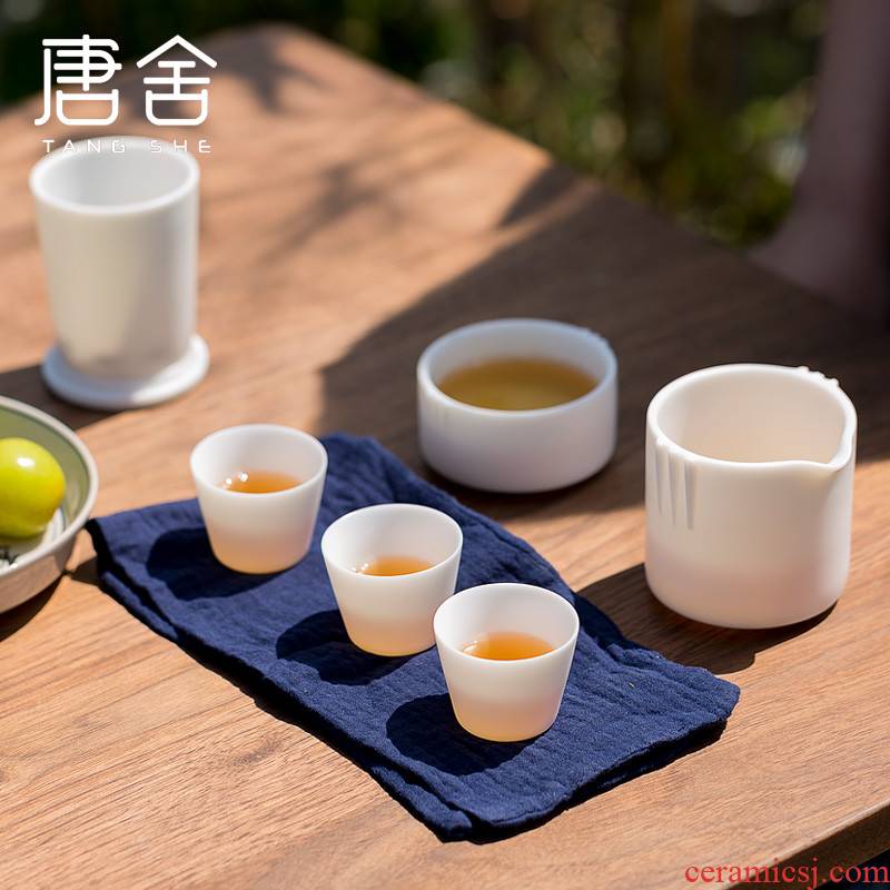 Tang dehua white porcelain cup to crack a pot of the third cup second cup travel portable kung fu tea set car is suing tea cups