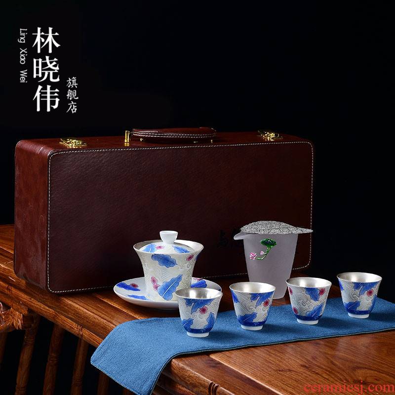 Tasted silver gilding kung fu tea sets ceramic whole travel office home silver tureen tea cups to crack a cup