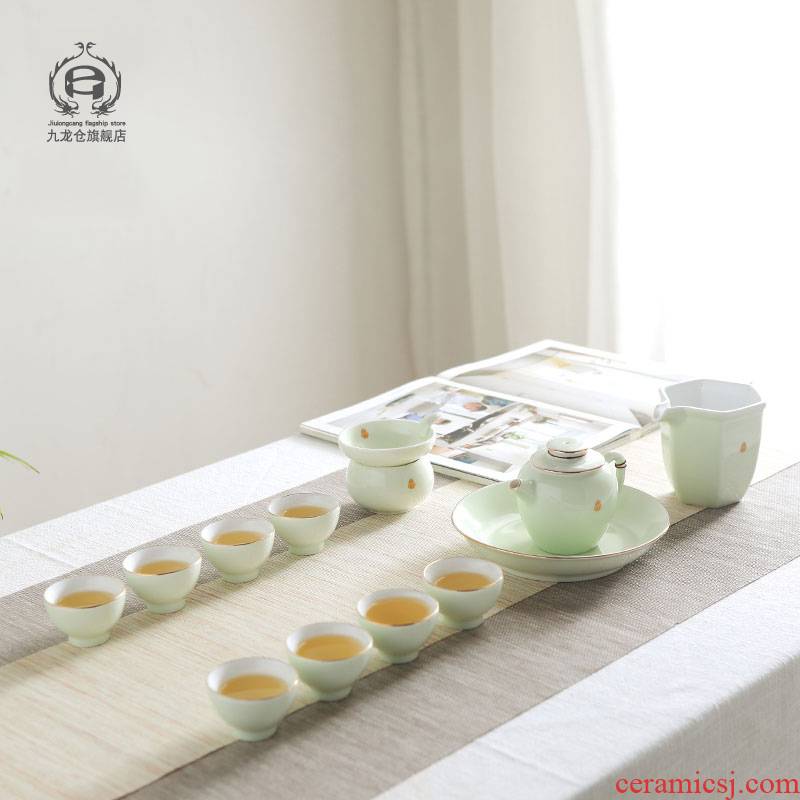 DH jingdezhen celadon tea sets I and contracted kung fu tea set household ceramic teapot small cups cups